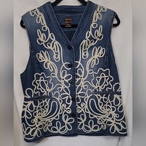 Multiples Women's Size Large Embroidered/Embellished Studs Blue Jean Vest NWOT